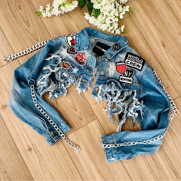 Fashion Nova Patch & Chain Jacket - Picture 1 of 14